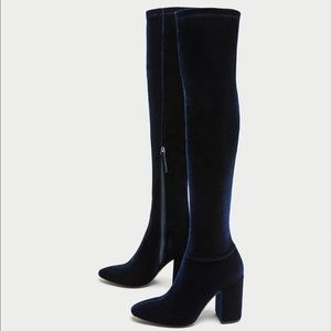 Zara Navy Blue Over the Knee High Heel Boots